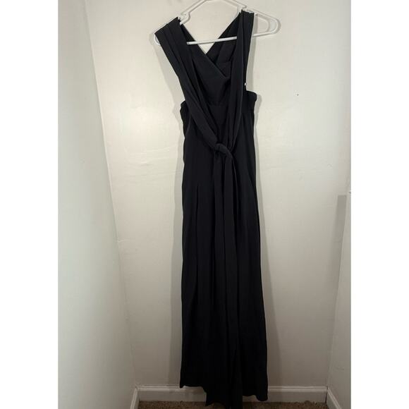 BCBGMaxAzria Black 100% Silk Adjustable Waist Wrap Wide Leg Jumpsuit Women 4 - Picture 4 of 12